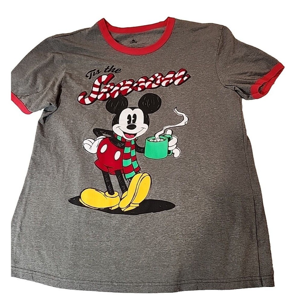 Disney Mickey Mouse Tis the Season Gray Graphic T-Shirt Adult